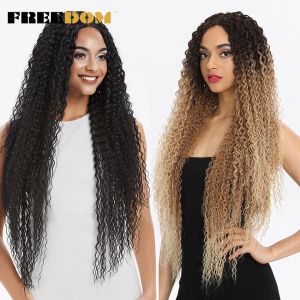 Perruques Freedom Synthetic Lace Lace Front Pernues pour les femmes longues bouclées de 36 pouces Wigs Blonde Blond de lacet synthétique résistant à la chaleur Blonde Résultat de chaleur