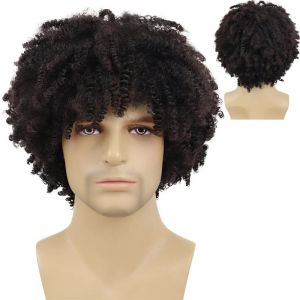 Perruques Gnimegil Synthétique Afro Curly Hair Wig avec une frange pour l'homme Wig Short Hair Wig Male 80S Costume Wig Halloween Wig Cospie Wigs