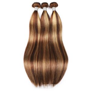 Wigs Hair Pieds P4 27 Honey Blonde et Brown Jerry Curly Human Packles avec 4x4 Fermeture en dentelle Peruvian 220G 10 24in 230314