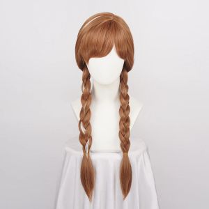 Perruques Halloween Femmes Princesse Anna Wig Brown Braids Adult Party Synthetic Hair + Wig Cap