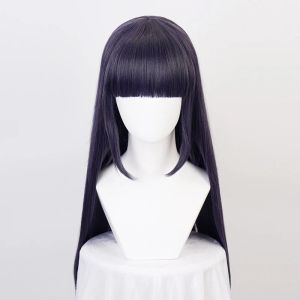 Perruques Hyuga Hinata Straight Synthetic Hair Blue mixted Bang Bang Cosplay Wigs + Wig Cap