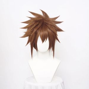 Perruques Kingdom Hearts Sora Cosplay Wig Brown Short Synthetic Hair Halloween Costume Wigs + Wig Cap