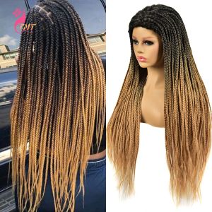 Pelucas largas rectas sintéticas trenzas trenzadas pelucas 26 '' trenzas sintéticas de alta calidad pelucas para mujeres afro negras
