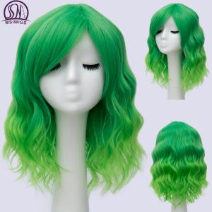 Perruques Msiwigs Short Bob Cosplay Wig For Women Synthetic Hair Green New Style Natural Supple Summer Summer Ther Res résistant à la chaleur avec une frange latérale