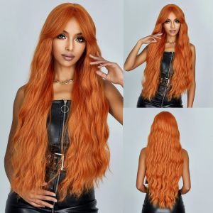 Pelucas naranja peluca sintética de cosplay rizado largo con flequillo peluca de jengibre de cobre para mujeres coloridas halloween fiestero resistente al calor