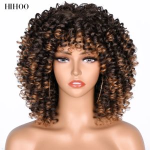 Perruques cheveux courts afro perruques bouclées coquines avec une frange pour les femmes noires perruques synthétiques cheveux naturels bruns mixtes wig cosplay lolita