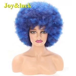 Pelucas Cabello sintético Ombre Blue Wig Afro Kinky Curly Wigs con flequillo para mujeres Cosplay de alta calidad peluca femenina