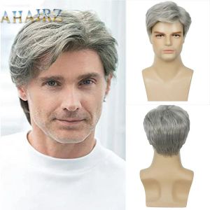 Perruques Synthetic Man's Short Wig Wig Trendy Ombre Grey White Wig With Bangs Natural Soft Brepwant Deteered Wig pour masculin Daily Cosplay