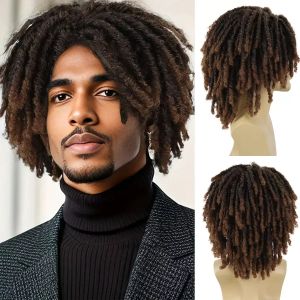 Perruques synthétiques courtes Dreadlock perruque naturelle pour hommes Rasta perruques Afro Bob Ombre brun Crochet torsion cheveux tressé perruque redoute perruques Costume
