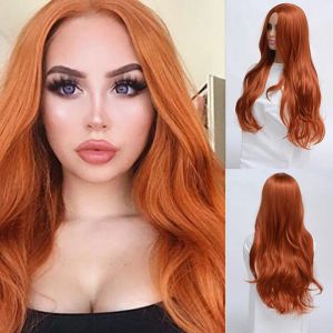 Perruques fantaisistes w Long Body Wave Wave Hairstyle Orange Perruques pour femmes Part moyen résistant à la chaleur Fibre synthétique Fibre Taille