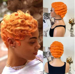 Pelucas WIGERA Peluca con ondas de dedo naranja brillante Color sintético pelucas rizadas cortas para mujeres Nuna 1920s Cosplay fiesta de Halloween uso diario