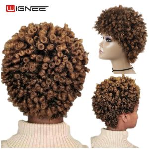 Pelucas wignee cabello corto pelucas sintéticas afro rizado resistente al calor para mujeres cosplay casco marrón mezclado peinados africanos peluca de cabello diario