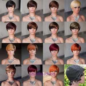 Perruques femmes cheveux humains chanxiu perruque de cheveux humains courte courte du casque de machine complète