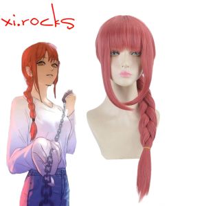 Perruques xi.Rocks 3840 Anime Chainsaw Man Makma Cosplay Long Traited Straited Synthetic Hair Halloween Red Role Play Wig