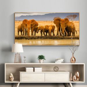 Toile d'art Animal sauvage d'afrique, lac, arbre, montagne, paysage, affiches et imprimés, tableau d'art mural pour salon