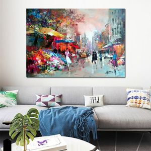 Lienzo pintado a mano, pinturas al óleo, vista de la ciudad, lienzo, reproducción de obras de arte, paisaje de calle abstracto moderno de alta calidad