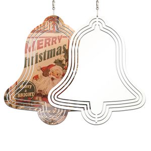 Hilanderos de viento al aire libre de metal de gran tamaño en blanco sublimación en forma de campana para la decoración de Navidad adornos colgantes