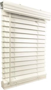 Fenêtre et sol en faux bois de 2 po, 47,5 po de largeur x 60 po de hauteur, stores sans fil à montage intérieur, blanc