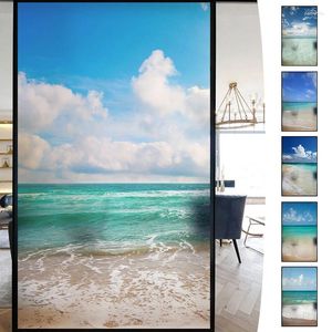 Stickers de fenêtre 10 style Blue Sky Beach Landscape Intimité Films Films Home Decor Bath Glass No Glue Static Cling Frosted Tint