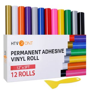 Window Stickers 12 Pack HTVRONT 12X5ft Multi Color Permanent Adhesive Vinyl Rolls for Cricut Craft DIY Cup Glass Phone Case Decor Christmas Gift 230201