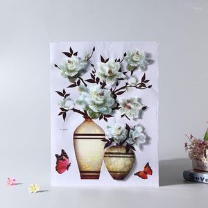 Fenêtre Autocollants 3D Belle Floral Wall Sticker Étanche PVC Réfrigérateur Decal Rose Vase Fond Chambre Salon Fleurs Décor