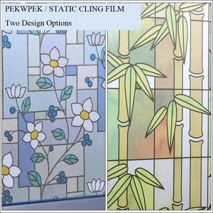 Stickers de fenêtre Colorful Painting Films d'intimité PVC Prime Premium Green Bamboo No-Glue Static Kitchen Glass Sticker Home Decor 60 / 90CM