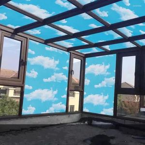 Stickers de fenêtre Confidentialité Film auto-adhésif Verre Verre bleu ciel blanc nuages givrés de balcon de colle opaque films décoratifs à la maison