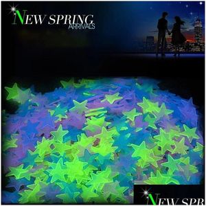 Window Stickers Sublimation 100Pcs Luminous 3D Stars Glow In The Dark Wall For Kids Baby Rooms Bedroom Ceiling Home Decor Fluorescen Dhs7A