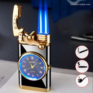 Encendedor de reloj de balancín luminoso a prueba de viento, lámpara de color de Metal, encendedor de esfera de Gas, encendedor de butano doble, regalo para hombres