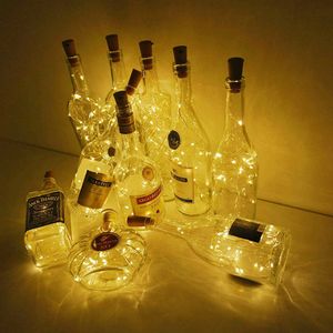 Botella de vino Luces de cadena Corcho 20 LED Impermeable Funciona con pilas Luces de corcho Alambre de plata Mini luces de hadas Botellas de licor Fiesta de bricolaje Bar Vacaciones de Navidad oemled
