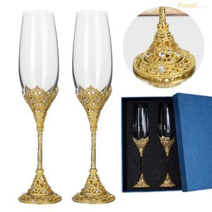 Copas de vino, 1-2 uds., juego de flautas para brindis de boda, copa de bebida, copa de champán de cristal, Base de Metal con piedras, decoración hueca