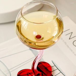 Verres à vin 1 pièce belle tasse de base en forme de coeur rouge avec gobelet en verre à tige torsadée rose 300 ml 10 oz Cocktail