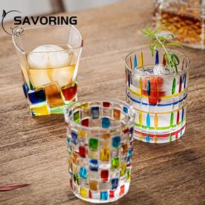 Verres à vin 1pc anaglyphe anaglyphe cristal Glass Water Cup Ins Wind Juice Juice café fille tissage cube whisky drinkware cadeau