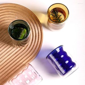 Copas de vino 200 ml Estilo creativo Taza de vidrio de doble pared Cerveza Cóctel Latte Taza de té Jugo Leche Té Fiesta Bebida de café Sensación cómoda para la mano