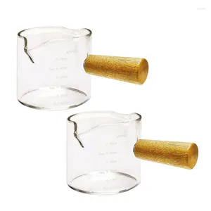 Verres à vin 2 pièces Double becs expresso S tasses à mesurer ustensiles de cuisine avec manche en bois pour café au lait 75 Ml Durable