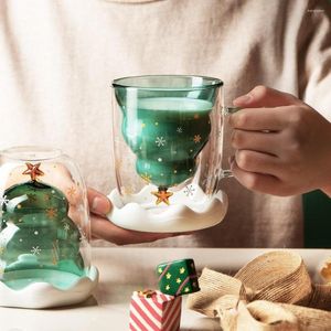 Copas de vino 300ml Creativo Vidrio de doble capa Árbol de Navidad Estrella Taza de agua Taza de aislamiento a prueba de explosiones Diseño de regalos