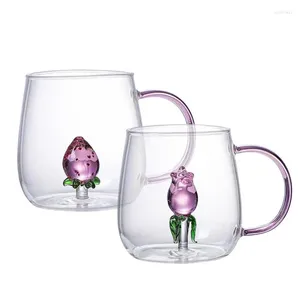 Casas de vino 380ml creativo 3d rosa fresa agua vaso tazas para beber taza con mango de tazas de té múltiples para niñas para niñas amantes