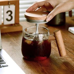Verres à vin 400ML tasse à agitation automatique Portable à piles poignée en bois voyage électrique auto-mélange verre café lait en poudre tasse