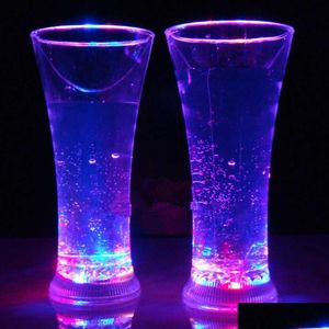 Verres à vin 500 ml LED Glowing Light Up Coupes Bière Whisky Verre Lent Clignotant Couleur Changeante Tasse Tasse Pour La Décoration De Fête De Mariage Dro Dhj5T