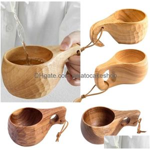 Verres à vin Coupe de lait en bois d'acacia Petit-déjeuner Coquille de tortue Caméra finlandaise Pratique Portable Drop Drop Bushcraft Livraison Maison Jardin Kitc Dhknq