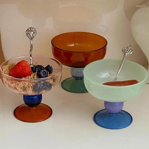 Copas de vino, bandeja para pastel, plato de postre, tazón de vidrio, copa multicolor, plato para servir helado, taza para ensalada de frutas, cristalería Vintage