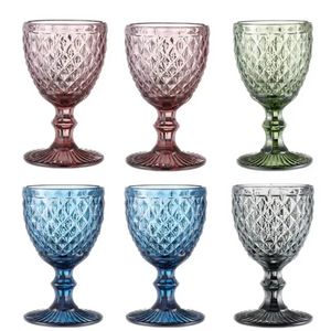 Wine Glasses Colored Water Goblets 10 OZ Wedding Party Red Wine Glass For Juice Drinking Embossed Design JN16