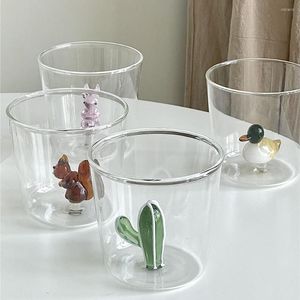 Copas de vino Vaso de agua creativo Copa de vidrio 3D Cactus Squral Duck Duckling Clear Table Decor Drinkware 1 pieza