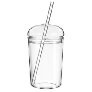 Wine Glasses Glass Sippy Cup Drinking Straw Coffee Iced Milk Large Capacity Lid Beverage Mug Travel