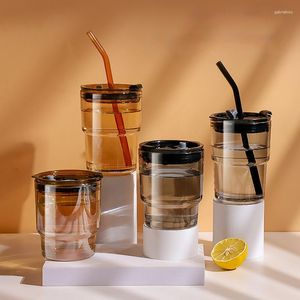 Copas de vino Taza de vidrio resistente al calor Té con leche Café informal Paja de bambú creativa Uso en el hogar y la oficina