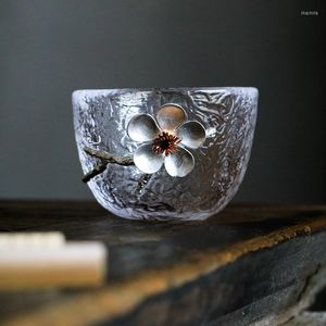 Copas de vino Copa de cristal japonesa Taza de té Lata Juego de té de una sola flor Beber Transparente 12 Estilo Opcional