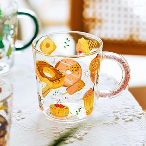 Copas de vino Jinyoujia mango de cristal caricatura de dibujos animados de café avena de café en casa pareja tazas de agua bebida bebida regalo de cumpleaños