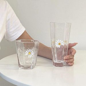 Copas de vino estilo minimalista coreano, Margarita pequeña pintada a mano, vaso de agua con burbujas, jugo, bebida elegante, refresco