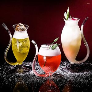 Copas de vino Copas de vidrio rojo Whisky Resistente al calor Succión Jugo Leche CupsTea con tubo para beber Paja