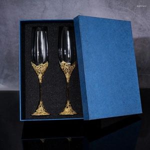 Copas de vino con Base de Metal para boda, juego de flauta de champán a la moda con piedras de cristal para parejas, regalo de compromiso para casa